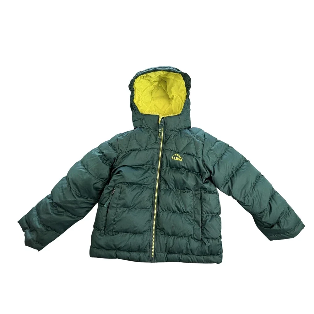 L.L.Bean Jacket Kids 5 Green Hooded Down Puffer Sherpa Lined Snow Winter
